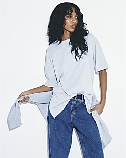 Grey Short Sleeve Slit Hem T-shirt