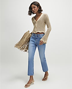 Blue Cropped Kick Flare Jeans