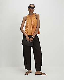 Yellow Satin Sleeveless Top