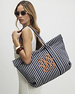 Navy Striped Roll Top Bag