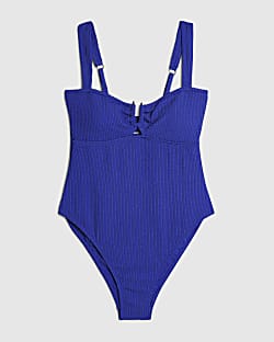 Blue Metal Trim Textured Swimsuit