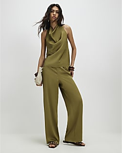 Khaki Satin Trousers