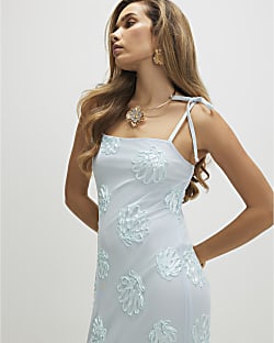 Blue Sleeveless Cornelli Shell Maxi Dress