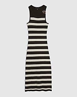 Petite Brown Stripe Knitted Maxi Dress