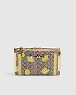 Beige Lemon Monogram Print Mini Purse