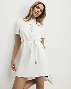 Cream Frill Trim Mini Dress