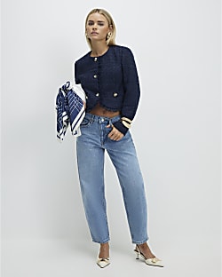 Petite Blue Barrel Leg Jeans