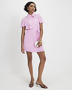 Pink Scallop Shirt Dress