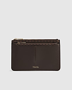 Brown Monogram Print Travel Wallet