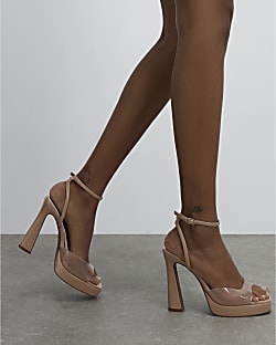 Beige Perspex Platform Heeled Sandals