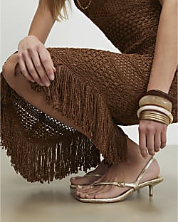 Gold Toe Thong Low Heeled Sandals