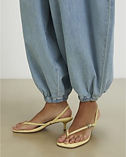 Yellow Toe Thong Low Heeled Sandals