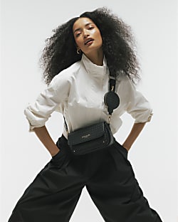 Black Monogram Print Cross Body Bag