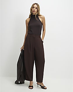 Brown Drapey Barrel Leg Trousers