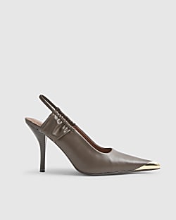 Brown Metal Toe Cap Court Shoes