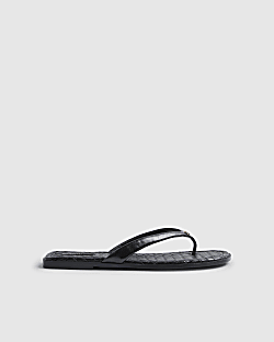 Black Woven Toe Thong Flat Sandals
