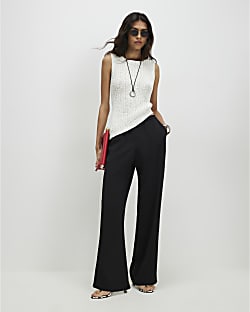 Black Crepe Wide Leg Trousers