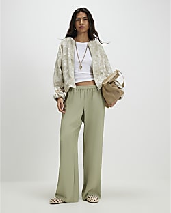 Khaki Wide Leg Trousers