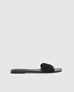 Black Suede Twist Strap Sandals