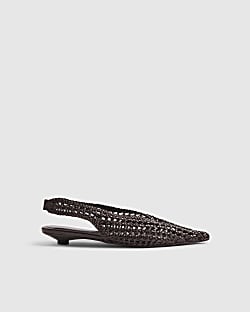 Brown Slingback Weave Court Flats