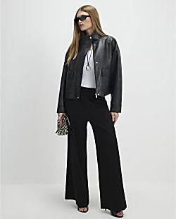 Black Wide Leg Jersey Trousers