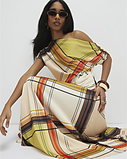 Green Check Off The Shoulder Top