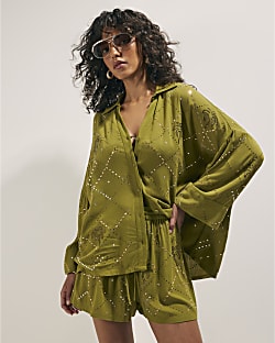 Green Palm Embellished Shirt