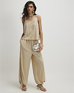 Cream Embellished Balloon Leg Trousers