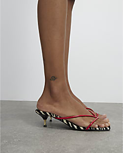 Red Skinny Strap Toe Thong Heels