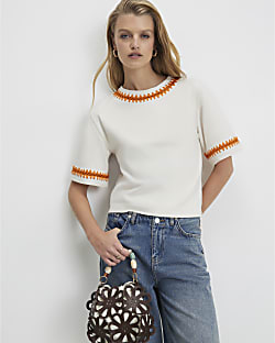 White Cotton Whipstitch T-Shirt