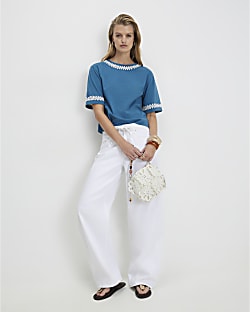 Blue Cotton Whipstitch T-Shirt