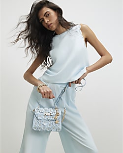 Blue Mini 3D Flower Charm Tote Bag