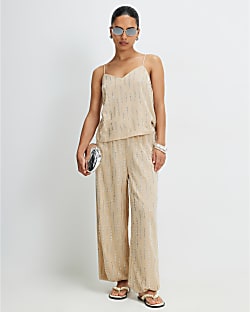 Petite Cream Hotfix Balloon Leg Trousers
