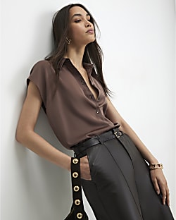 Brown Short Sleeve Relaxed Shirt