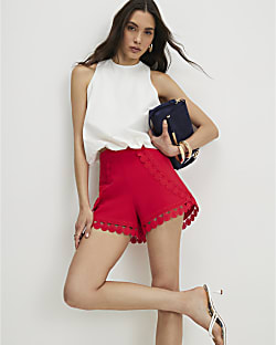 Red Crochet Trim Shorts