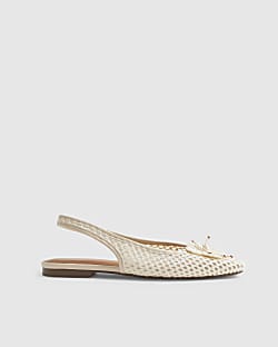 Cream Flower Crochet Flat Slingback Shoes