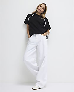 Black Short Sleeve Cosy Whipstitch T-shirt