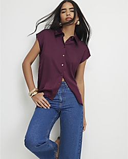 Red Satin Short Sleeve Shirt