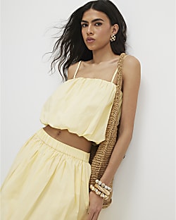 Yellow Poplin Bubble Hem Top