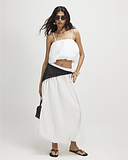 White Poplin Bubble Hem Skirt