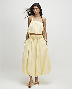 Yellow Poplin Bubble Hem Skirt