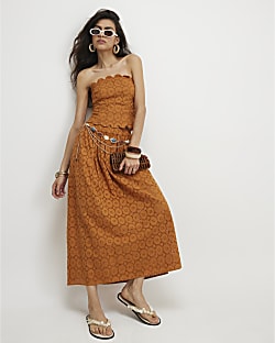 Orange Broderie Full Maxi Skirt