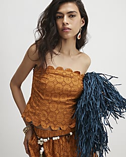 Orange Cotton Broderie Bandeau Top