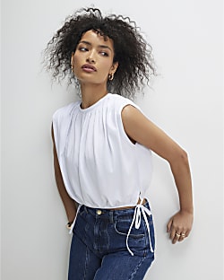 White Sleeveless Bubble Hem Top