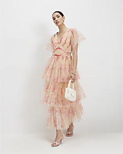 Beige Tulle Midi Dress