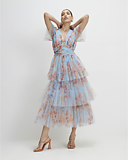 Blue Tulle Midi Dress