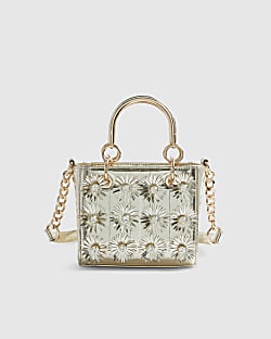 Gold 3D Floral Applique Tote Bag