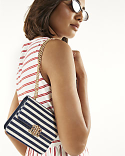 Navy Mini Stripe Satchel Purse