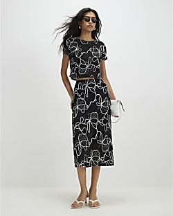 Black Embroidered Midi Skirt