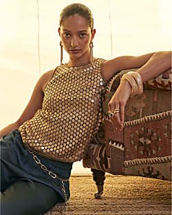 Gold Sequin Racer Top